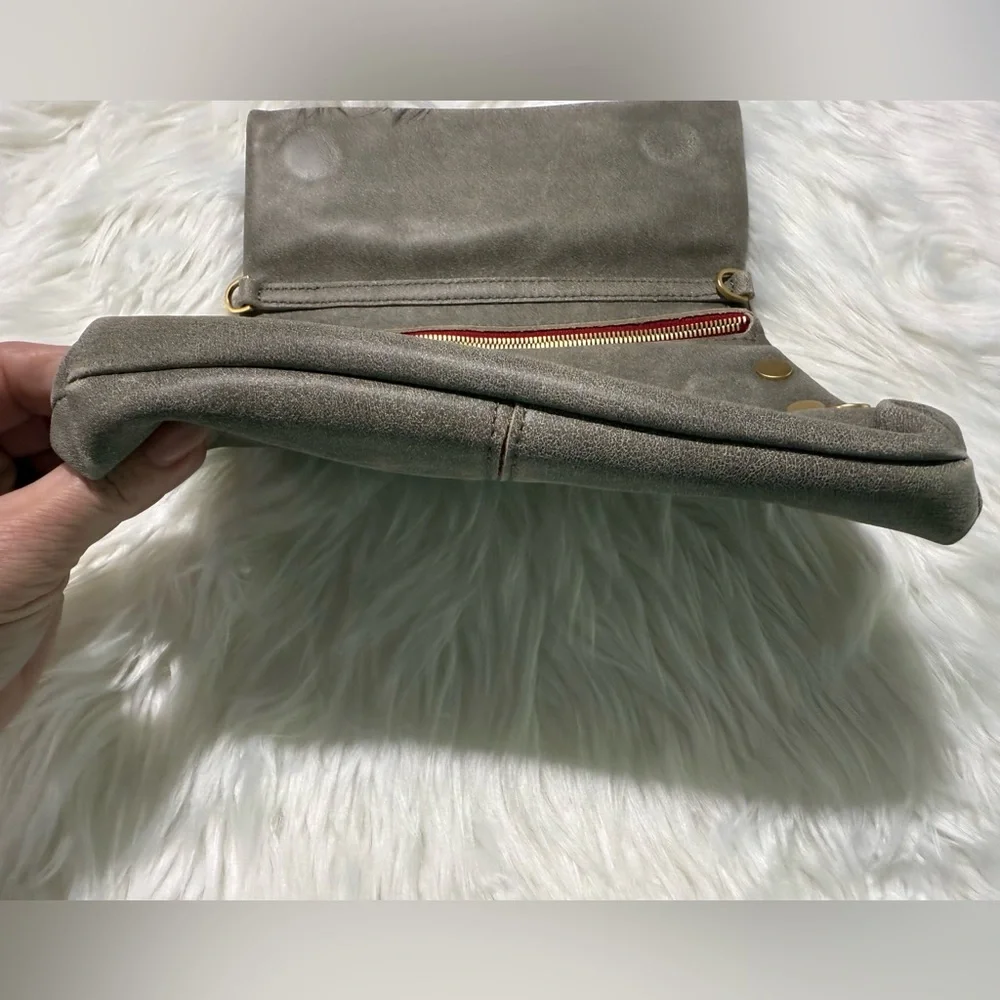 Hammitt VIP Medium Leather Clutch Crossbody Bag in Pewter Grey Red Zipper - Picture 14 of 16